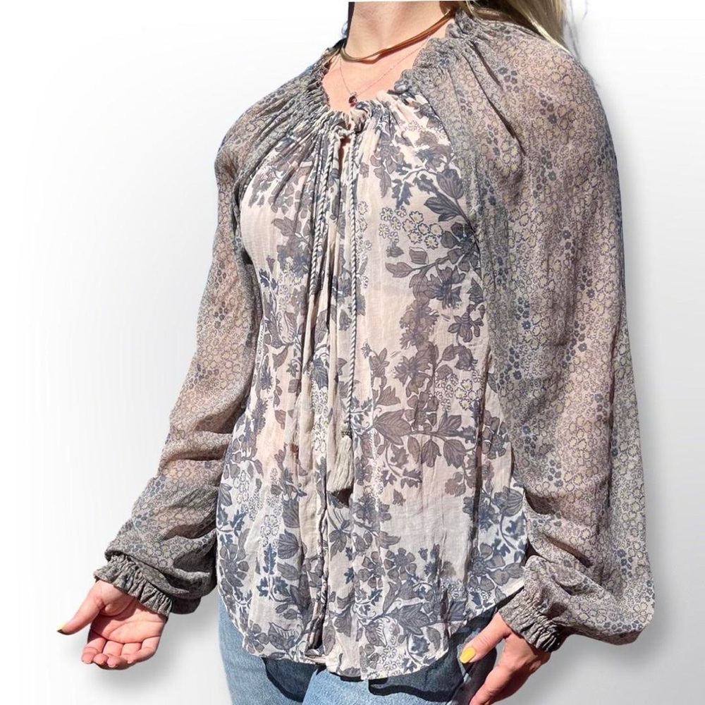 Free People Hendrix Sheer contrast print button down blouse bohemian peasant M